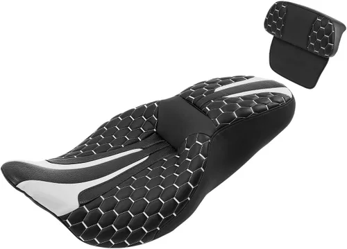 Vista 40 de Asiento de conductor, pasajero y piloto - SLMOTO Asiento de motocicleta de una pieza para 2 personas, compatible con Harley Touring Road King CVO