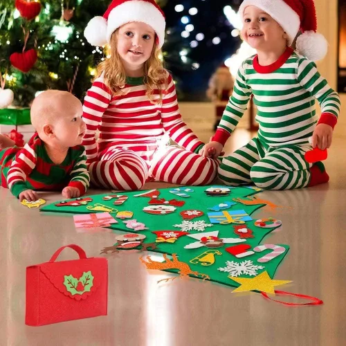 Vista 6 de OurWarm Árbol de Navidad de fieltro para niños, decoraciones de Navidad de 3 pies para niños pequeños con 30 adornos de purpurina, árbol de Navidad