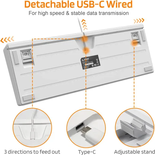 Vista 6 de LTC NB1041 Nimbleback Teclado mecánico con cable intercambiable en caliente 104 teclas RGB retroiluminado para juegos interruptor rojoblanco