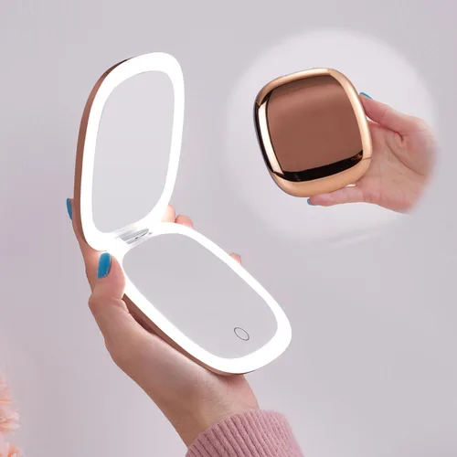 Vista 21 de Mocado Espejo de maquillaje compacto LED con aumento para viajes - 4 pulgadas 1X/10X de aumento, pequeño de bolsillo, doble cara, regulable, USB