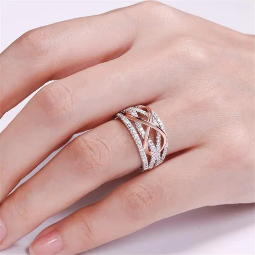 Vista 7 de Jeulia - Banda de plata de ley con infinito de dos tonos, para mujer, novia, esposa, compromiso, compromiso, aniversario de boda o cumpleaños