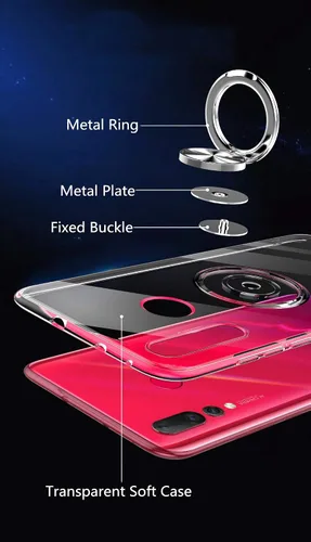 Vista 5 de SORAKA Funda transparente para Huawei P30 Lite con soporte de anillo giratorio de 360 grados, funda protectora transparente de TPU suave con placa