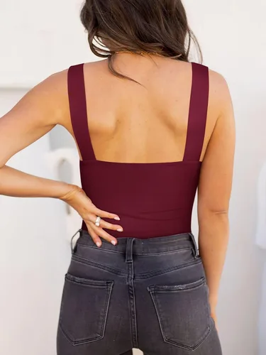 Vista 18 de Reoria - Camiseta sin mangas sexy tipo body con escote cuadrado para mujer, ropa para discoteca