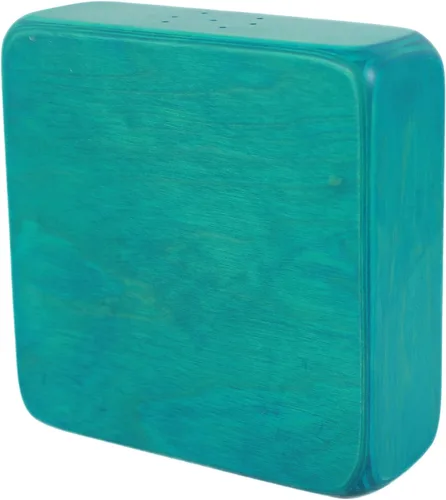 Vista 2 de El Kandu Clever Shaker es el primer tambor agitador con dos sonidos distintivos: un lado como una clave, el otro más como un bongo (azul)