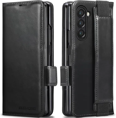 Vista 17 de KEZiHOME Funda tipo cartera de piel auténtica para Samsung Galaxy Z Fold 6 Negro
