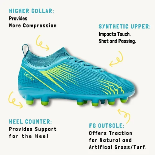 Vista 6 de LIGVIV Boys Girls Soccer Cleats - Kids Dynamic Collar Football Shoes - Firm Ground Outdoor Green Blue