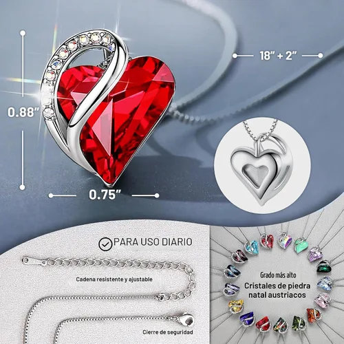 Vista 3 de Leafael - Collares para mujer, dije de corazón de amor infinito con cristales de piedra natal, cadena chapada en plata de 18 + 2 pulgadas, regalo