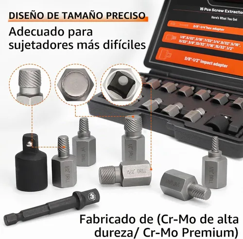 Vista 3 de Juego de extractor de tornillos de doble cabeza hexagonal multilínea extractor de tuercas