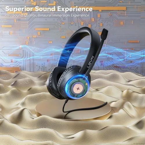 Vista 2 de LEVN Auriculares con micrófono, auriculares USB con micrófono para PC, auriculares con micrófono para PC con micrófono con cancelación de ruido