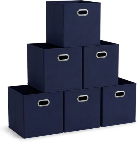 Vista 21 de Household Essentials Cubos de Almacenamiento de Tela Plegables Paquete de 6 – 11x11x11 Contenedores No Tejidos Apilables con Lados de Cartón