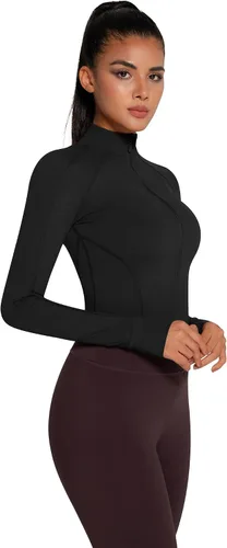 Vista 2 de Chaqueta Bbl con cremallera para mujer, ligera, recortada, atlética, para atletismo, gimnasio, entrenamiento, correr, yoga, senderismo