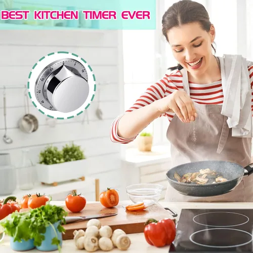 Vista 4 de Albayrak Temporizador de cocina, temporizador de cocina de chef con alarma fuerte, no requiere baterías, 100% mecánico, respaldo magnético