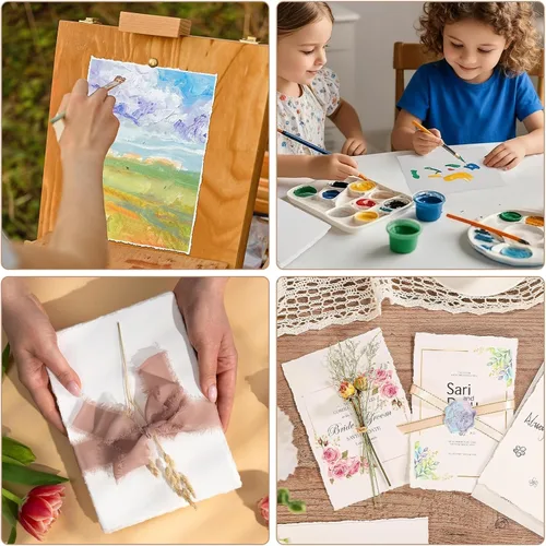 Vista 7 de Pack of 25 Handmade White Handmade Paper Blank 300 GSM Thick Paper Seed Paper Creative Style Watercolour Paper Thick Suitable for Drawings Greeting