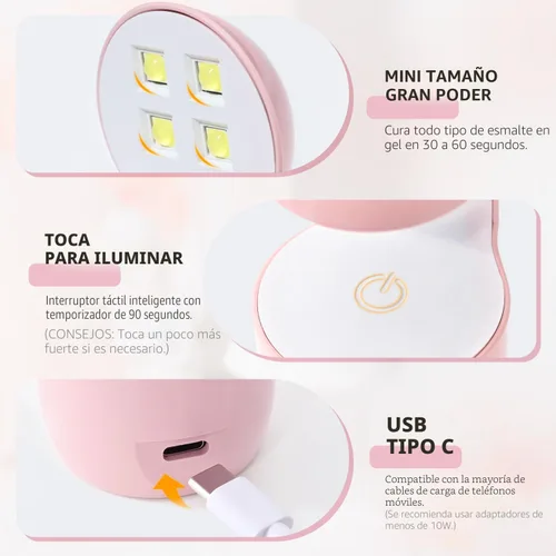 Vista 3 de GAOY Mini luz UV para uñas de gel, pequeña luz de curado, lámpara LED de cáscara de huevo, secado rápido, rosa