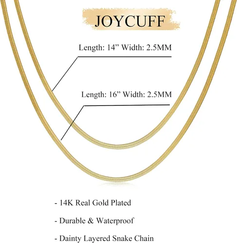 Vista 4 de JoycuFF Collar de oro para mujer, delicado collar de gargantilla en capas para mujer, caja de clip de serpiente, cuerda Figaro, collar de cadena