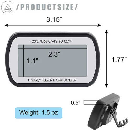 Vista 5 de AEVETE Termómetro digital impermeable para refrigerador con pantalla LCD grande, termómetro de sala de congelador con parte trasera magnética, sin