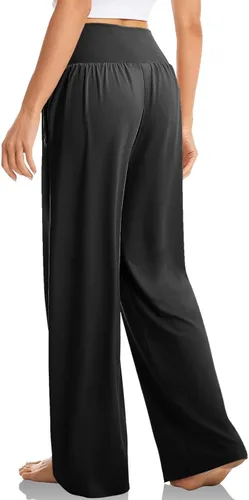 Vista 2 de Pantalones de yoga de pierna ancha para mujer, casuales, holgados, de cintura alta, cruzados, pierna recta, pantalones de entrenamiento, pantalones