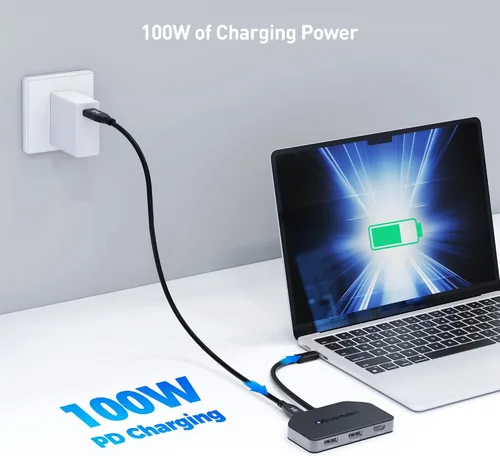 Vista 6 de Cable Matters Hub USB C MST de triple pantalla 4K @60Hz para Windows 2 DisplayPort 1.4 y 1 HDMI 2.0, carga de 100 W, no compatible con macOS