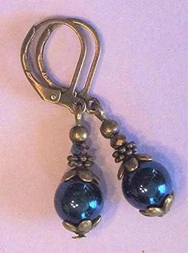 Vista 2 de Juego de aretes de cristal de arcoíris de hematita azul marino para mujer + caja de regalo gratis