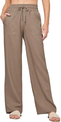 Vista 12 de Willit Pantalones de lino para mujer, pantalones palazzo de pierna ancha Khaki - Actualización