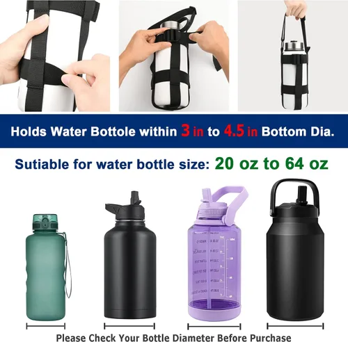 Vista 4 de Cosmos Correa para botella de agua, correa cruzada con asa y correas para el hombro, se adapta a botellas de boca ancha de 20 a 64 onzas