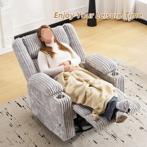Vista 8 de Oversized Power Recliner Chair with Massage and Heat Swivel Rocker Recliners Chairs with Arm Storage Adjustable Headrest Side Pockets for Home