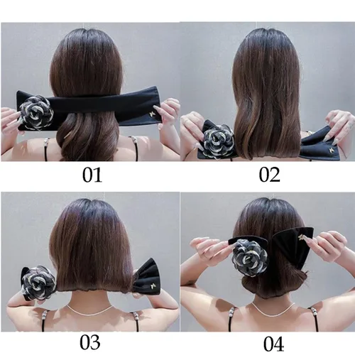 Vista 2 de YOYLMAL - 3 piezas para hacer moños de cabello para tornillo, moño flexible de flor de camelia grande, lazos para el cabello de torsión francesa