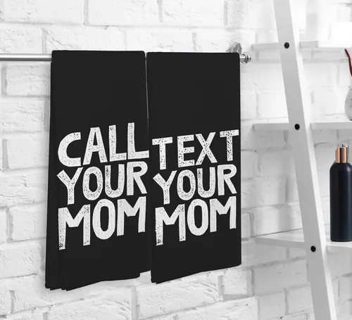 Vista 6 de Call Your Mom - Juego de 2 toallas de cocina y paños de cocina negros, toallas decorativas para baño, regalos de graduación, toallas de tela