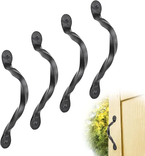 Vista 15 de Tirador o manija decorativa de hierro forjado a mano de 4.5 pulgadas Serie Farmhouse Acabado negro para cofres, armarios, baúles y puertas