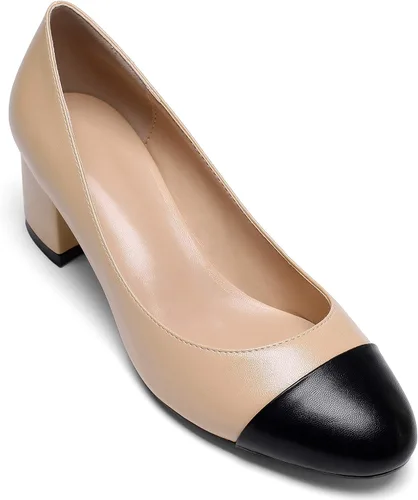Vista 5 de Eldof Zapatos de vestir clásicos de 2 pulgadas con punta redonda para mujer con tacón bajo grueso para bodas fiestas oficina oficina zapatos