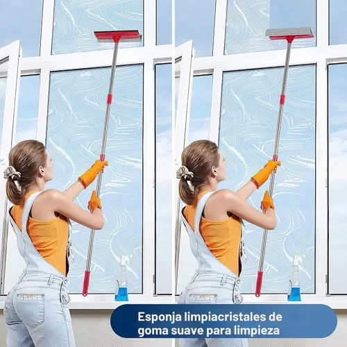 Vista 5 de DSV Standard Escobilla de ventana, limpiador de ventanas 2 en 1 con postes de extensión de 55 pulgadas, kit de lavado de ventanas, limpiador