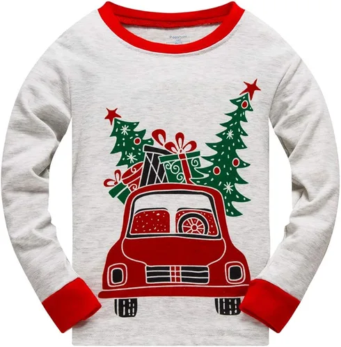 Vista 2 de Pijamas de Navidad para niños pequeños y niñas, 100% algodón, dinosaurio, estrellado, ropa de dormir de manga larga, 2 piezas, ropa para niños