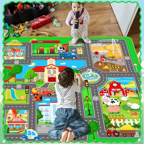 Vista 6 de Tapete de juego de automóvil para niños, alfombra para sala de juegos, alfombra de tráfico de ciudad, alfombra de juego para piso, alfombra de juego