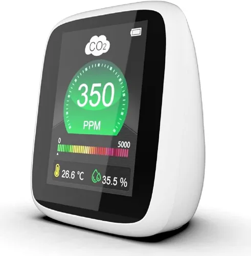 Vista 2 de Monitor de calidad de aire de CO2, medidor de contaminación y ventilación, sensor que prueba y detecta niveles de CO2 PPM, temperatura y humedad