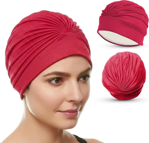 Vista 15 de BEEMO Gorros de natación para mujer, turbante de natación, de poliéster, con forro de látex, plisado para mujer Negro