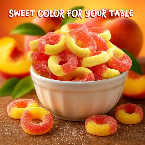 Vista 7 de Peach Rings – Bolsa de 2 libras – Gomitas de durazno – Dulces agridulces para oficina, aperitivos, decoración de postres y bolsas de golosinas