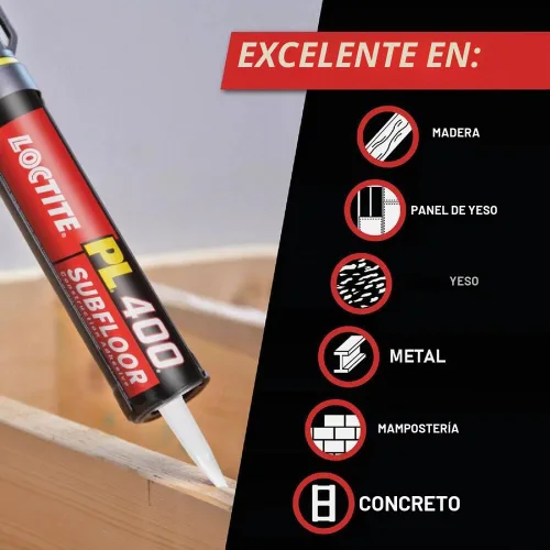 Vista 4 de Loctite PL 400 Adhesivo resistente para subsuelo, 10 fl oz, cartucho