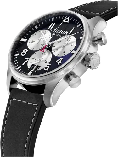 Vista 2 de Alpina Mens Startimer Chornograph Swiss Quartz Big Date Stainless Steel with Leather Strap Watch