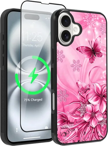 Vista 10 de OOK Diseños para iPhone 14 Pro Max Funda con Purpurina Mariposa Púrpura Diseño de Nebulosa Espacial PC Duro + TPU Suave Parachoques Antideslizante