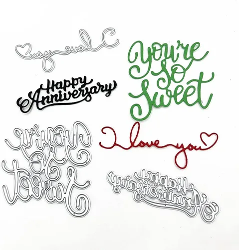 Vista 6 de Metal Love You Happy Anniversary Blessing Words Die Cuts, You are So Sweet Greetings - Plantillas para manualidades, plantillas de molde