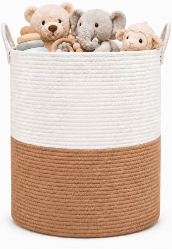 Vista 36 de DOFASAYI Cesta de lavandería grande de 72 litros con asas de cuero, cesta de almacenamiento decorativa para mantas, cesta de ropa para sala