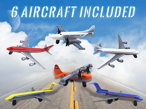 Vista 5 de Crelloci Toy Airplane Paquete de 6 Mini Aviones Fundidos a Presión, el Set de Juego Incluye Planeador y Aviones de Aerolíneas para Favores de Fiesta