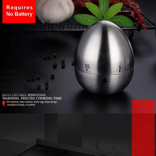 Vista 7 de Temporizadores de cocina de huevo, temporizador mecánico giratorio de acero inoxidable de 60 minutos para cocina, trabajo, aprendizaje