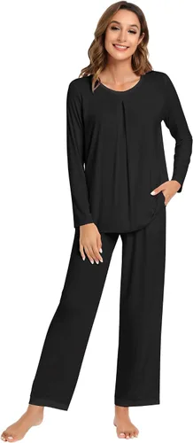 Vista 82 de NACHILA Women's Pajamas Set-Viscose Made from Bamboo, Long Sleeve Sleepwear Top with Pants Comfy Pajama Soft 2 Piece Pjs B-aqua Green