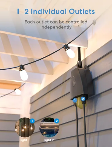 Vista 6 de meross Enchufe inteligente para exteriores compatible con Apple HomeKit, Siri, Alexa, Google Assistant y SmartThings, toma impermeable