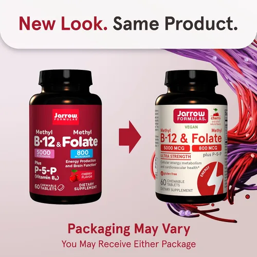 Vista 3 de Jarrow Formulas Ultra Strength Metil B-12 5000 mcg y metil folato 800 mcg + músculo P-5-P y SlowMag + cloruro de magnesio cardíaco con suplemento