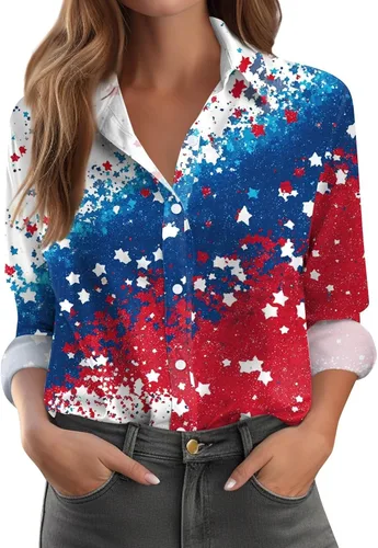 Vista 35 de Camisetas de San Valentín para mujer, camisas con botones, blusas de corazón, elegantes, informales, cuello de solapa, manga larga, suave, cómoda