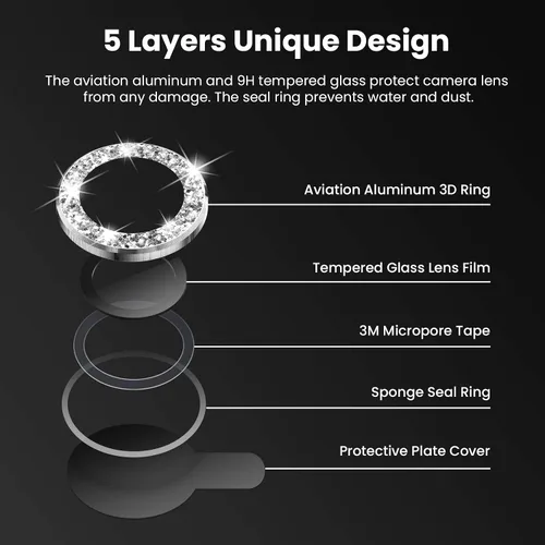 Vista 5 de Tensea Protector de lente de cámara compatible con iPhone 12 / iPhone 12 Mini, protector de pantalla de vidrio templado 9H para iPhone 12 mini