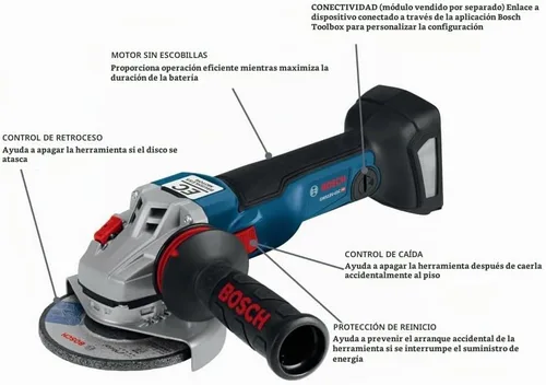 Vista 2 de Bosch GWS18V-45CN 18 V EC Sin Escobillas Conectado Listo 4-1/2 In. Amoladora angular (herramienta desnuda)