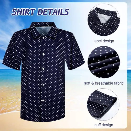Vista 6 de Conjunto de 4 piezas de camisa hawaiana y pantalón corto para hombre, casual, con botones, para verano, playa, con flores, con sombreros de cubo